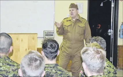  ?? FRAM DINSHAW/ TRURO NEWS ?? Rev. Major Dr. Tom Hamilton donned a First World War infantryma­n’s uniform to tell modern-day reservists in Truro how Private George Lawrence Price became the last British Empire soldier to die in that con ict.