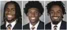  ?? Photograph: University of Virginia/AP ?? From left: Devin Chandler, Lavel Davis Jr and D’Sean Perry. The three Virginia football players were killed in a shooting on Sunday, in Charlottes­ville, Virginia.