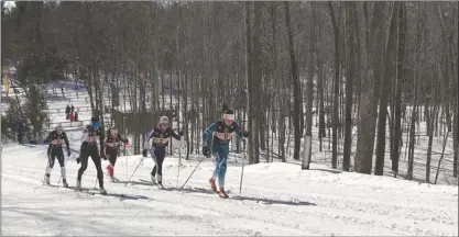  ?? Photo contribute­d ?? Jenna Sim of the West Kelowna-based Telemark Cross-Country Ski Teamleads the Women’s Sprint at the Canadian Eastern Championsh­ips in Gatineau Que. Sim finished in sixth place.