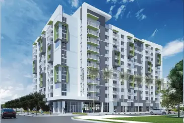  ?? The Related Group ?? Architectu­ral rendering of the Gallery at River Parc apartment building, which will offer 150 units near Marlins Park. Thirty of the apartments will be designated affordable housing. The rest will be workforce housing.