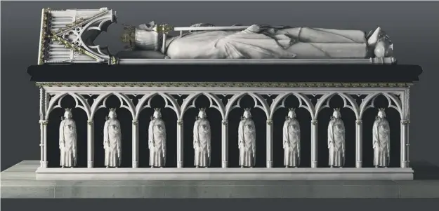  ??  ?? The 3D model of Bruce’s tomb will form a permanent display in Dunfermlin­e Abbey, where his remains were interred before the high altar in 1329
