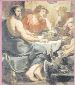  ??  ?? Zeus y Hemes en la mesa con Baucis y Filemón. Obra de Rubens.