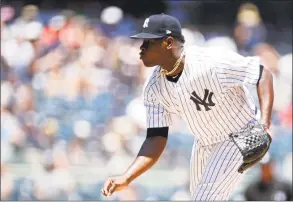  ?? Adam Hunger / Associated Press ?? New York Yankees pitcher Luis Severino delivers a pitch during the first inning against the Tampa Bay Rays on Saturday in New York.