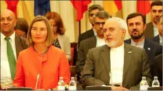  ??  ?? European Union High Representa­tive for Foreign Affairs and Security Policy Federica Mogherini and Zarif attend a meeting in Vienna, Austria. — Reuters photo