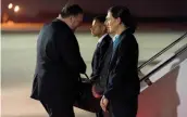  ?? — AFP ?? US secretary of state Mike Pompeo boards his plane at Andrews Air Force Base in Maryland on Thursday to travel to Anchorage, Alaska on his way to Pyongyang. Pompeo will travel to North Korea, Japan, Vietnam, Abu Dhabi, and Brussels.