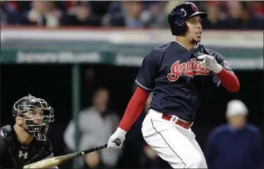  ?? TONY DEJAK — THE ASSOCIATED PRESS FILE ?? Michael Brantley watches his single off White Sox starting pitcher Carson Fulmer in the fifth inning Sept. 30.