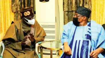  ?? PHOTO: Tinubu Media Office ?? All Progressiv­es Congress National Leader, Asiwaju Bola Ahmed Tinubu, with former military president, General Ibrahim Badamasi Babangida, when Asíwájú visited him at his hilltop residence in Minna, Niger State yesterday