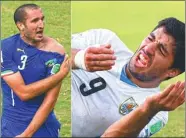  ?? AP FILE ?? Luis Suarez’ 2014 World Cup ended in controvers­y after he was banned for biting Italy’s Giorgio Chiellini (left).