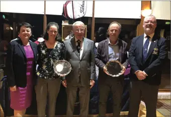  ??  ?? Wicklow Golf Club Golfsure Silver Salver winners Clair Higgins and Kevin O Mahony with sponsor Eamonn Sheridan, Lady Captain Terri Cullen and Captain Ian Mooney.
