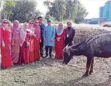  ??  ?? REDONAH (lima dari kanan) menyerahka­n kerbau sumbangan Srikandi Bersatu Sabah kepada Jamal Tun Sakaran (tiga dari kanan) di pekarangan Masjid Bandaraya Kota Kinabalu.