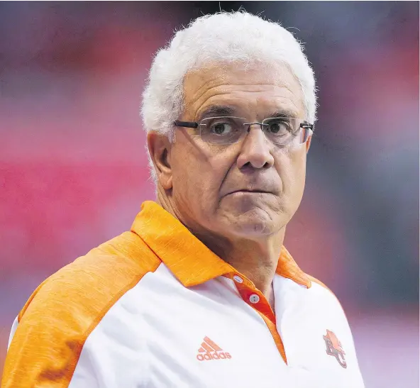  ?? — THE CANADIAN PRESS FILES ?? Wally Buono will be back on the sidelines for the B.C. Lions again this year amid speculatio­n on when the all-time leader in CFL coaching wins will retire. The respected Buono insists he is not looking beyond the upcoming season.