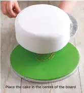  ??  ?? Place the cake in the centre of the board