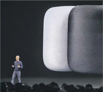  ?? Justin Sullivan Getty Images ?? APPLE CEO Tim Cook’s keynote address Monday at the company’s annual developers conference in San Jose included the HomePod unveiling. The gizmo is Apple’s first new product category since 2015.