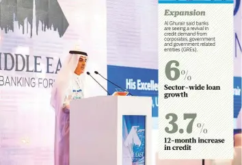  ?? Courtesy: Middle East Banking Forum ?? Al Ghurair speaks at the sixth annual Middle East Banking Forum in Dubai yesterday.