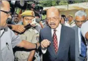  ?? PTI ?? Chief Election Commission­er Nasim Zaidi arrives to attend the allparty meeting in New Delhi on Friday.