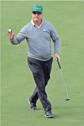  ?? GETTY IMAGES ?? Charley Hoffman reacts to his birdie on the 15th green during his round of 65 Thursday.