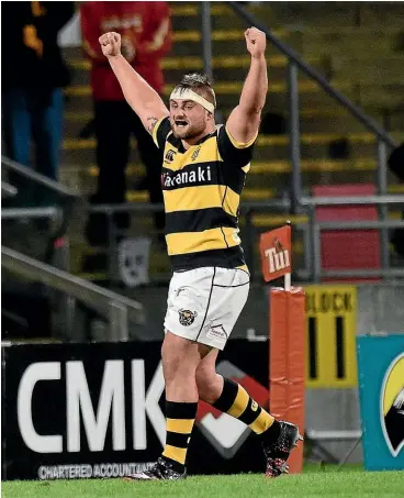  ?? GETTY IMAGES ?? Reuben O’Neill, who was called into the All Blacks squad in
2018 without getting onto the field, celebrates a win for Taranaki in
2018.