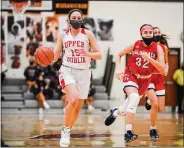  ?? JAMES BEAVER/FOR MEDIANEWS GROUP ?? Upper Dublin’s Jess Polin (15) brings the ball into the offensive zone against Plymouth Whitemarsh.