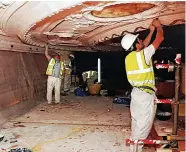  ?? ?? Restoring the auditorium ceiling in 2011