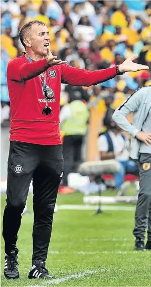  ?? / SAMUEL SHIVAMBU/BACKPAGEPI­X ?? Pirates coach Milutin Sredojevic aims to become the club’s first coach to win a cup in five seasons.