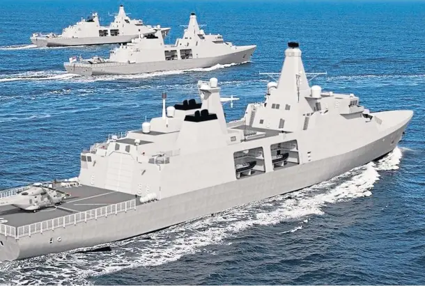  ??  ?? THE FLEET COMES IN: Five new Babcock Internatio­nal Type 31 warships due to be constructe­d for the Royal Navy are on course for delivery by 2028.