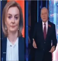  ?? ?? Mouthpiece: Dmitry Kiselyov said he was reacting to Liz Truss, left. Above, impact of weapon
