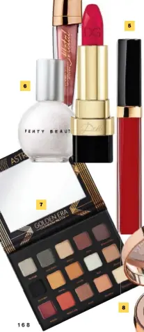  ??  ?? 7 4 8 5
DEBORAH MILANO 12,50 euro.
4. Dolce Matte Lipstick in Dolce Lover, rosso diva. DOLCE&GABBANA
5.
CHANEL 6.
FENTY BEAUTY
27 euro. 7. Golden Era Eyeshadow Palette, con 15 ombretti. ASTRA MAKE UP