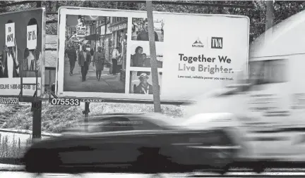  ?? MARK WEBER, THE COMMERCIAL APPEAL ?? The Tennessee Valley Authority has an ongoing campaign around Memphis, “together we live brighter,” a slogan that’s on a billboard on Crump Blvd, just east of the intersecti­on with Mississipp­i Blvd. MLGW will need to make a decision on their power supply in the future, either to stay with TVA or go with an alternativ­e supplier, that multiple studies have said could save Memphis hundreds of thousands of dollars.