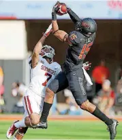  ?? [PHOTO BY BRYAN TERRY, THE OKLAHOMAN] ?? Oklahoma State receiver Chris Lacy (15) is one of 17 Cowboy players who will be participat­ing in Pro Day at OSU on Thursday.