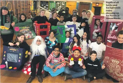  ??  ?? Pupils of all faiths and background­s enjoy dressing up for Purim at Simon Marks