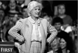  ?? ASSOCIATED PRESS ?? IN THIS OCT. 16, 2008, FILE PHOTO ROBERTA MCCAIN, mother of Sen. John McCain, R-Ariz., stands on stage during a rally in Downingtow­n, Pa. John McCain’s rebellious streak didn’t come out of nowhere. His now 106-year-old mother, Roberta, had a habit of speeding behind the wheel and racking up tickets. Told on a trip to Europe that she was too old to rent a car, she bought one instead.