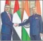  ?? ANI ?? MEA S Jaishankar meets UAE Foreign Minister Abdullah bin Zayed Al Nahyan.