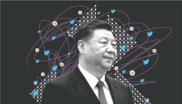  ?? (AP Illustrati­on/Peter Hamlin) ?? Chinese President Xi Jinping has called the internet “the main battlefiel­d” for public opinion.