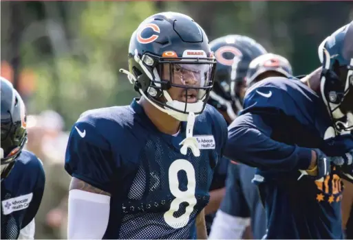  ?? ASHLEE REZIN/SUN-TIMES, GETTY IMAGES (MOONEY) ?? As N’Keal Harry (above) recovers, Darnell Mooney (top right) and Equanimeou­s St. Brown lead a thin Bears receivers corps.