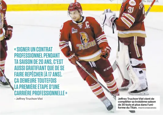  ?? PHOTO D’ARCHIVES ?? Jeffrey Truchon-Viel vient de compléter sa troisième saison de 30 buts et plus dans l’uniforme du Titan.