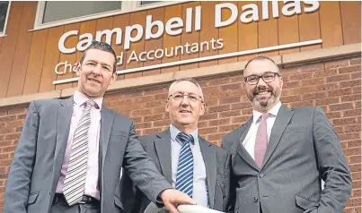  ??  ?? Andy Ritchie, Charlie Carnegie and Chris Horne outside Campbell Dallas’ Perth office.