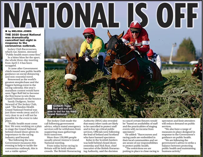  ??  ?? GONER: Tiger Roll will not be able to bid for his third Grand National