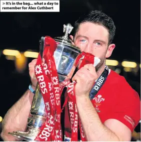  ??  ?? > It’s in the bag... what a day to remember for Alex Cuthbert