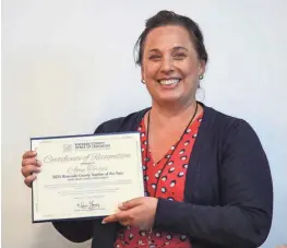  ?? JAY CALDERON/THE DESERT SUN ?? Indio High School teacher Amy Torres was recognized as a Riverside County Teacher of the Year by the Riverside Office of Education at Indio High School in Indio on Thursday.