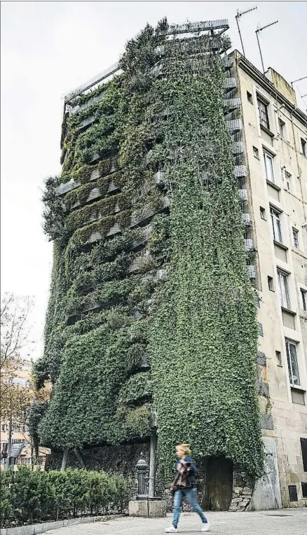  ?? MONTSE GIRALT ?? Es imposible pasar junto al jardín vertical de la calle Berlín sin levantar la vista del suelo