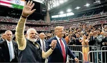  ??  ?? Houston’s Howdy Modi event was a meeting ground of Indian and American exceptiona­lism