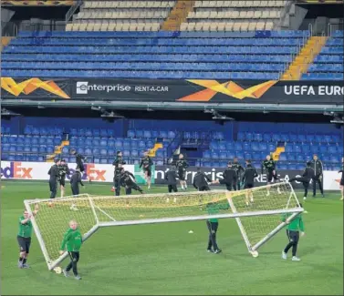  ??  ?? EL RIVAL. El Sporting de Portugal se entrenó ayer por la tarde en el estadio de La Cerámica.