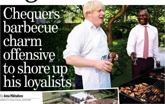  ?? ?? SUPPORT: Boris cooks with chef Levi Roots at a No10 barbecue last year. Left: Chequers, the PM’s country home