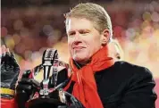  ?? Kevin C. Cox/Getty Images ?? Kansas City Chiefs owner and CEO Clark Hunt celebrates with the Lamar Hunt Trophy after defeating the Cincinnati Bengals 23-20 in the AFC Championsh­ip on Jan. 29 in Kansas City.