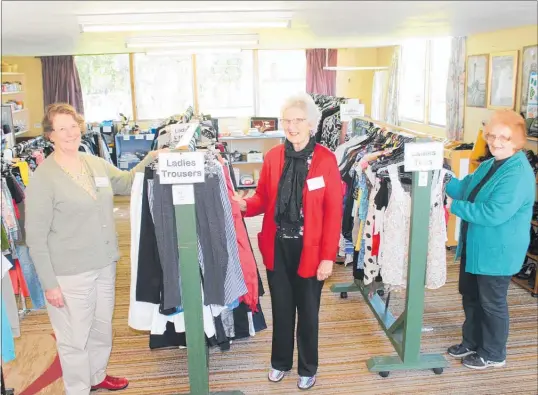  ??  ?? The Presbyteri­an New Church Awapuni Op Shop volunteers from left: Lesley Shaw, Reita Barrow and Monica Pinfold who started the shop in 1991.