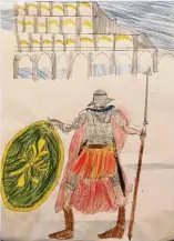  ??  ?? Einen Römer vor dem Kolosseum hat Julius aus Kempten für uns gemalt.