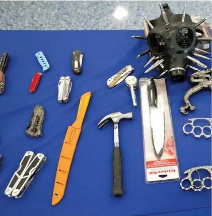  ??  ?? Some banned items found in carry-on luggage at Miami Internatio­nal Airport. Maybe the travelers could d have first consulted AskTSA, which answers a variety of questions.