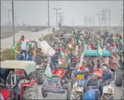  ?? AP ?? Farmers hold a tractor rally in protest against the farm laws in Ghaziabad on Thursday.