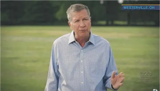  ?? SCREENGRAB ?? Former Ohio Gov. John Kasich declared himself “a lifelong Republican” while backing Joe Biden on the first night of the Democratic convention.