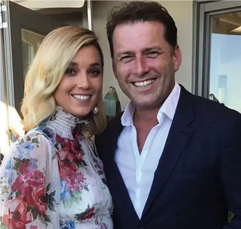  ??  ?? ALL SMILES: Jasmine Yarbrough and Karl Stefanovic at their commitment ceremony in Palm Beach on the weekend.